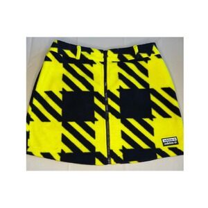 Adidas Originals Fleece‎ Mini Skirt Neon Yellow Black Zip Front Women's Small